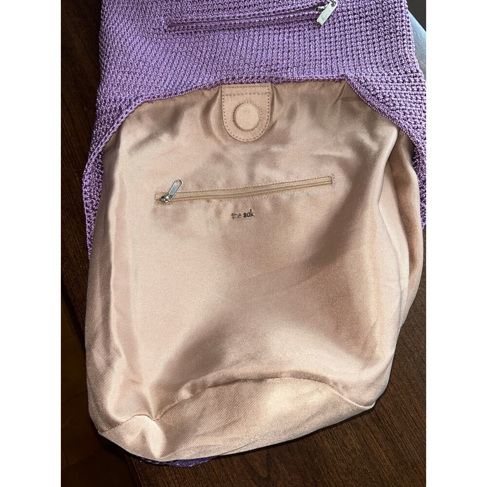 The Sak lavender crocheted shoulder bag unstructured hobo purse - Picture 6 of 11
